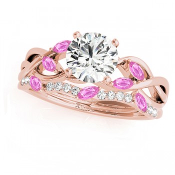 Twisted Round Pink Sapphires & Moissanites Bridal Sets 18k Rose Gold (1.23ct)