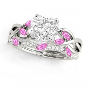 Twisted Heart Pink Sapphires & Diamonds Bridal Sets 18k White Gold (1.23ct)