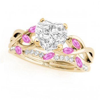 Twisted Heart Pink Sapphires & Diamonds Bridal Sets 18k Yellow Gold (1.73ct)