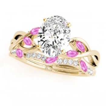 Twisted Oval Pink Sapphires & Diamonds Bridal Sets 18k Yellow Gold (1.73ct)