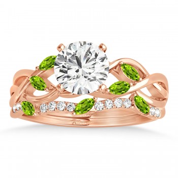 Marquise Peridot & Diamond Bridal Set Setting 14k Rose Gold (0.43ct)