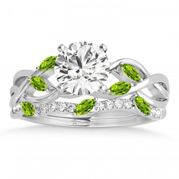 Marquise Peridot & Diamond Bridal Set Setting 14k White Gold (0.43ct)