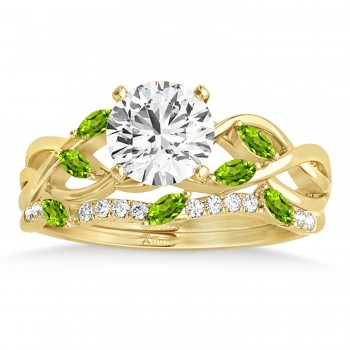 Marquise Peridot & Diamond Bridal Set Setting 14k Yellow Gold (0.43ct)