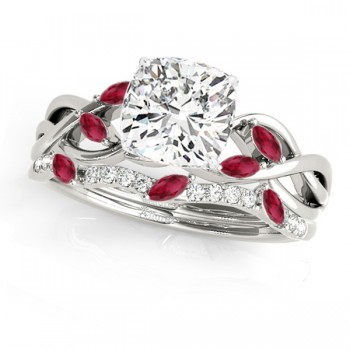 Twisted Cushion Rubies & Diamonds Bridal Sets 14k White Gold (1.73ct)