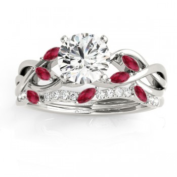 Marquise Ruby & Diamond Bridal Set Setting 14k White Gold (0.43ct)