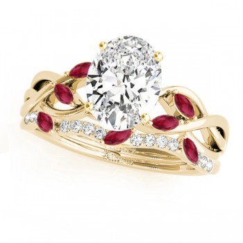Twisted Oval Rubies & Diamonds Bridal Sets 14k Yellow Gold (1.23ct)