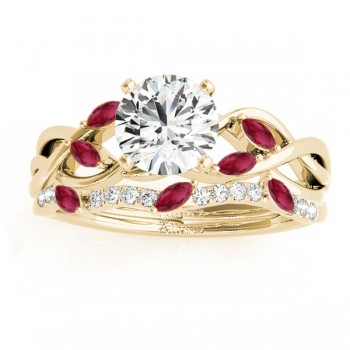 Marquise Ruby & Diamond Bridal Set Setting 14k Yellow Gold (0.43ct)