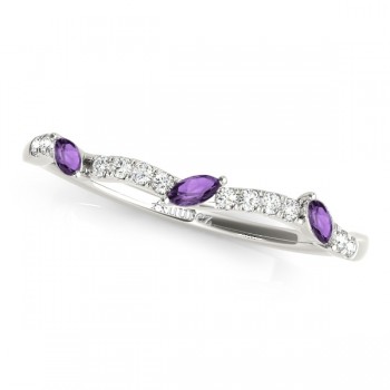 Marquise Amethyst & Diamond Wedding Band 14k White Gold (0.23ct)