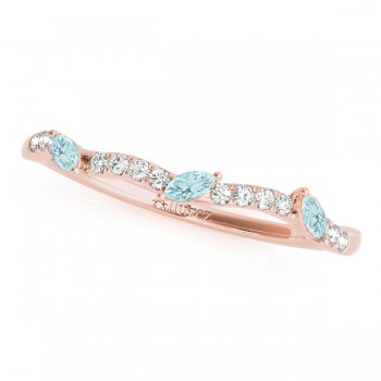 Marquise Aquamarine & Diamond Wedding Band 14k Rose Gold (0.23ct)