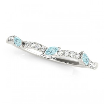 Marquise Aquamarine & Diamond Wedding Band 14k White Gold (0.23ct)