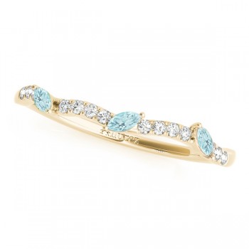 Marquise Aquamarine & Diamond Wedding Band 14k Yellow Gold (0.23ct)