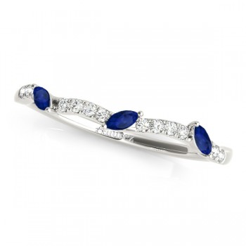 Marquise Blue Sapphire & Diamond Wedding Band 14k White Gold (0.23ct)