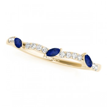 Marquise Blue Sapphire & Diamond Wedding Band 14k Yellow Gold (0.23ct)