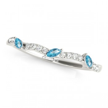 Marquise Blue Topaz & Diamond Wedding Band 14k White Gold (0.23ct)