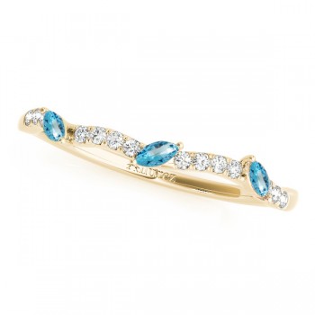 Marquise Blue Topaz & Diamond Wedding Band 18k Yellow Gold (0.23ct)