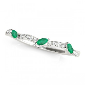 Marquise Emerald & Diamond Wedding Band 14k White Gold (0.23ct)