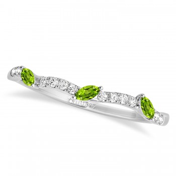 Marquise Peridot & Diamond Wedding Band 14k White Gold (0.23ct)