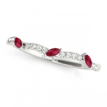 Marquise Ruby & Diamond Wedding Band 14k White Gold (0.23ct)