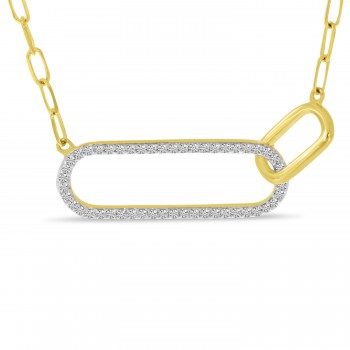 Diamond Double Paperclip Pendant Necklace 14k Yellow Gold (0.15ct)