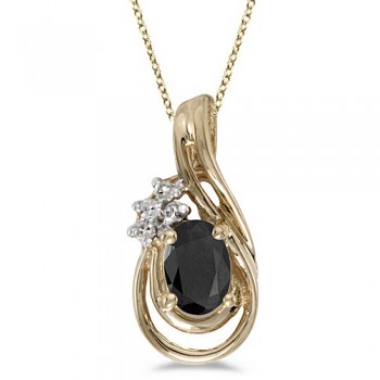 Black Onyx & Diamond Teardrop Pendant Necklace 14k Yellow Gold (0.59ct)