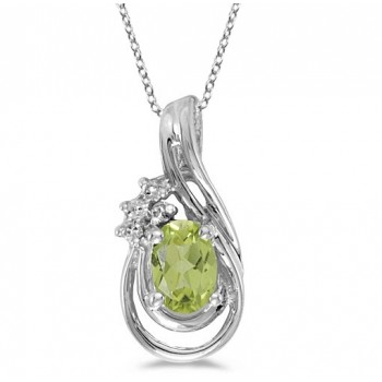 Oval Peridot & Diamond Teardrop Pendant Necklace 14k White Gold