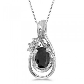 Black Onyx & Diamond Teardrop Pendant Necklace 14k White Gold (0.59ct)