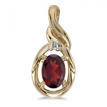 Oval Garnet & Diamond Pendant Necklace 14k Yellow Gold (0.55ctw)