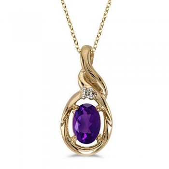 Oval Amethyst & Diamond Pendant Necklace 14k Yellow Gold (0.45ctw)