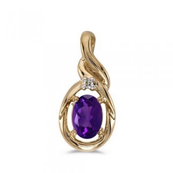 Oval Amethyst & Diamond Pendant Necklace 14k Yellow Gold (0.45ctw)