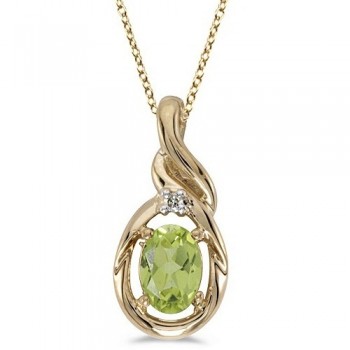 Oval Peridot & Diamond Pendant Necklace 14k Yellow Gold (0.55ctw)