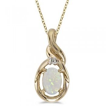 Oval Opal & Diamond Pendant Necklace 14k Yellow Gold (0.55ctw)