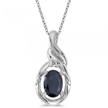 Blue Sapphire & Diamond Pendant Necklace 14k White Gold (0.55ct)