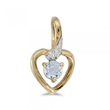 Aquamarine and Diamond Heart Pendant Necklace 14k Yellow Gold