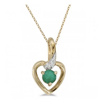 Emerald and Diamond Heart Pendant Necklace 14k Yellow Gold