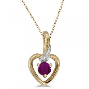 Ruby and Diamond Heart Pendant Necklace 14k Yellow Gold