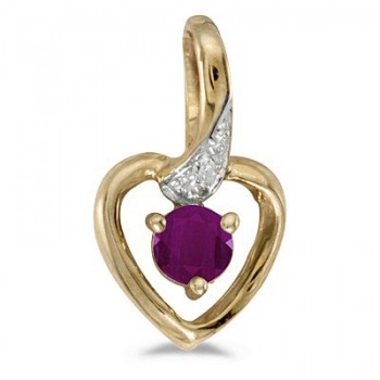 Ruby and Diamond Heart Pendant Necklace 14k Yellow Gold