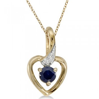Blue Sapphire and Diamond Heart Pendant Necklace 14k Yellow Gold