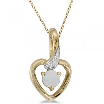 Opal and Diamond Heart Pendant Necklace 14k Yellow Gold