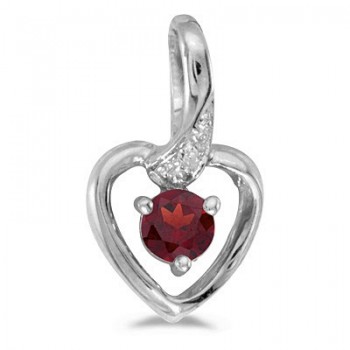 Garnet and Diamond Heart Pendant Necklace 14k White Gold