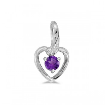 Amethyst and Diamond Heart Pendant Necklace 14k White Gold