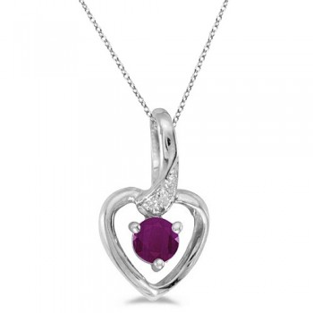 Ruby and Diamond Heart Pendant Necklace 14k White Gold