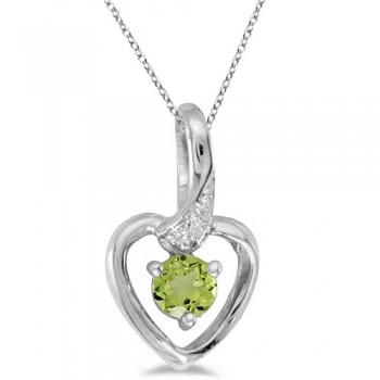 Peridot and Diamond Heart Pendant Necklace 14k White Gold