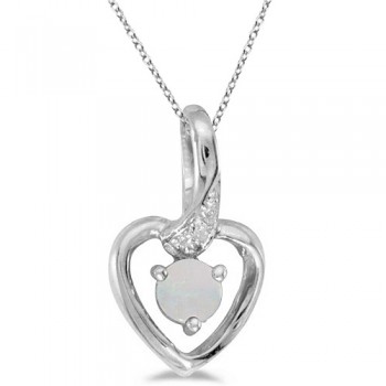 Opal and Diamond Heart Pendant Necklace 14k White Gold