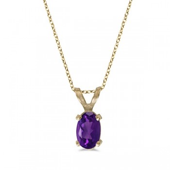 Oval Amethyst Solitaire Pendant Necklace in 14K Yellow Gold (0.45ct)