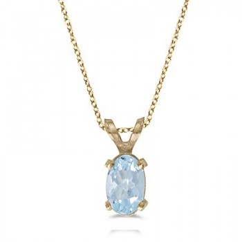 Oval Aquamarine Solitaire Pendant Necklace in 14K Yellow Gold (0.40ct)