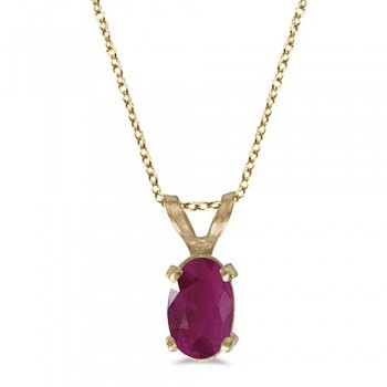 Oval Ruby Solitaire Pendant Necklace in 14K Yellow Gold (0.60ct)
