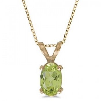 Oval Peridot Solitaire Pendant Necklace in 14K Yellow Gold (0.55ct)