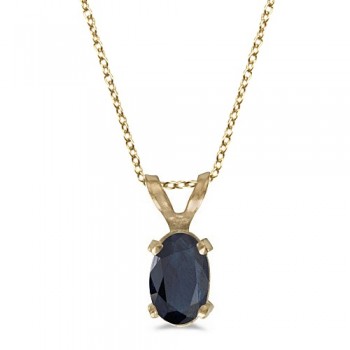 Oval Blue Sapphire Solitaire Pendant Necklace 14K Yellow Gold (0.55ct)