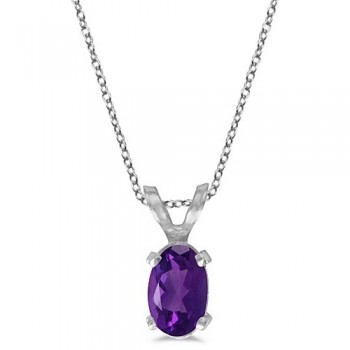 Oval Amethyst Solitaire Pendant Necklace in 14K White Gold (0.45ct)