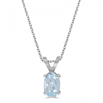 Oval Aquamarine Solitaire Pendant Necklace in 14K White Gold (0.40ct)